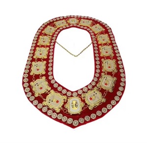 <b>Red</b> Velvet Masonic Collar Gold Plated Chain With Enamel Medallions Religious Theme Irregular Shape Art Collectible - Product Image 6