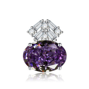 Fashion Iced Out Purple <b>Necklace</b> Geometric Ring Set <b>Copper</b> 10*10mm Oval Cut Cubic Zirconia Wholesale Jewellery Set For Women - Product Image 6