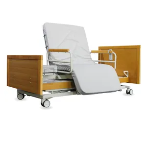 Tempat tidur listrik multifungsi, tempat tidur medis dapat disesuaikan untuk orang tua, furnitur rumah sakit berputar, tempat tidur kayu