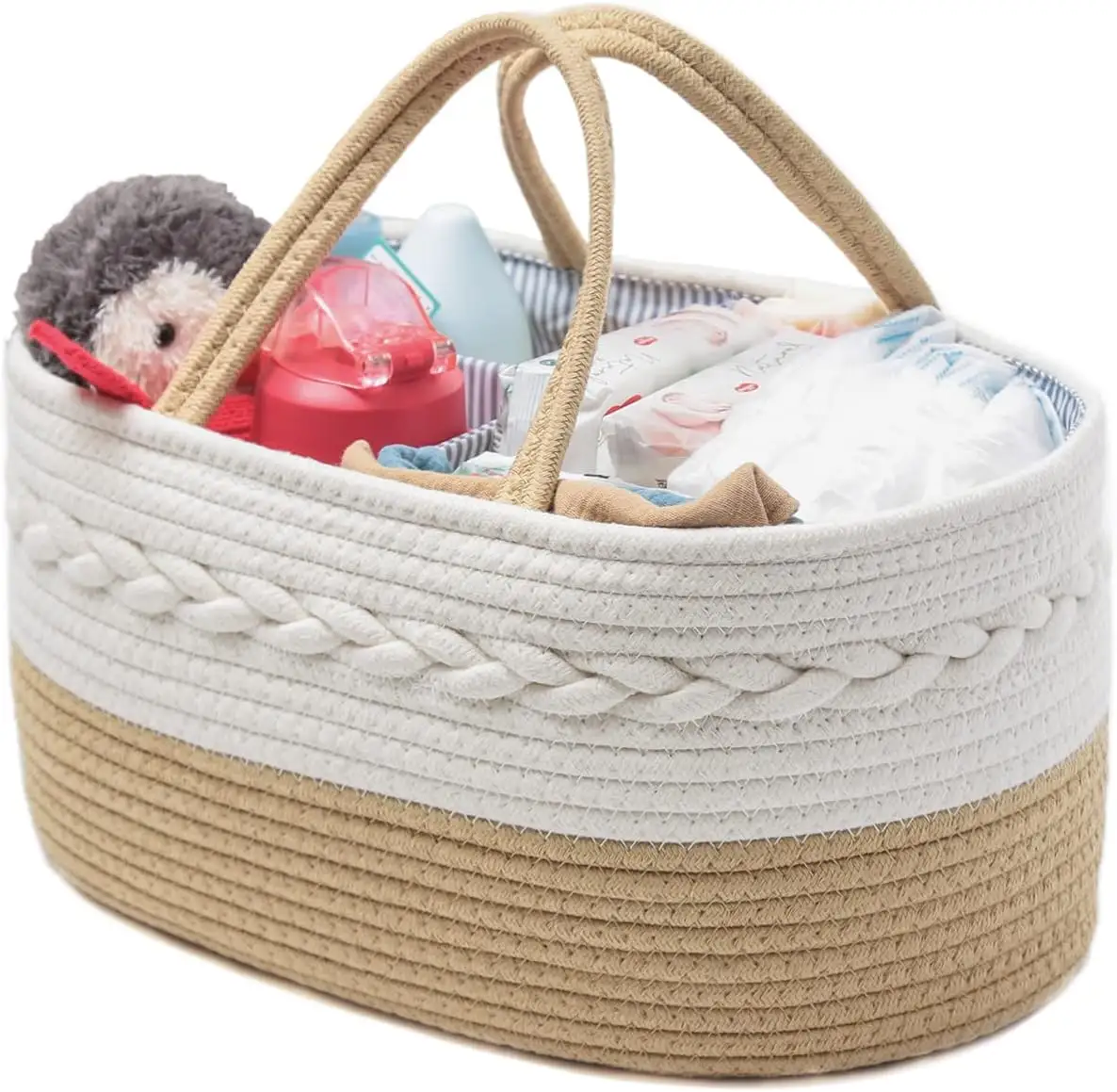 Rope Woven Nursery Storage Basket com divisor ajustável, Baby Diaper Caddy Organizer, Portable Car Travel Fraldas Organizer