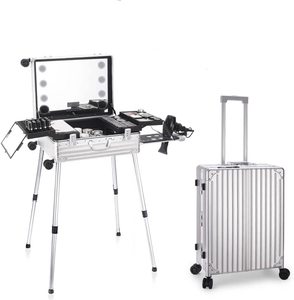 Trolley per trucco custodia per specchio luminoso <span class=keywords><strong>a</strong></span> LED valigia in argento borsa da <span class=keywords><strong>tavolo</strong></span> pieghevole custodia per trucco in alluminio - Product Image 1
