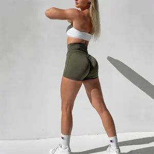 Benutzer definierte Spandex Quick Dry Hohe Taille Aktive Fitness V Zurück schneiden Yoga Workout Beute Scrunch Butt Gym Sport Biker Shorts Für Frauen