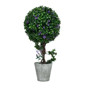 45cm 핫 세일 녹색 회양목 Buxus 보라색 라벤더 잔디 인공 topiary 잔디 꽃 공 나무