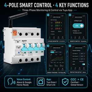 <span class=keywords><strong>Disjoncteur</strong></span> intelligent WiFi GXPR MCB 4 pôles <span class=keywords><strong>380V</strong></span> 16A 6kA avec contrôle à distance via l'application Tuya Life et moniteur d'énergie <span class=keywords><strong>triphasé</strong></span> - Product Image 6