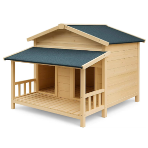 บ้านสุนัขไม้กลางแจ้งขนาดใหญ่ทนทานต่อสภาพอากาศคอกสุนัขสองชั้นพร้อมหลังคายางมะตอย - Product Image 1