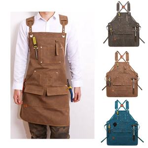 Delantal de trabajo pesado de lona para hombres y mujeres, delantal con lazo, múltiples bolsillos, para Chef, tienda, cruzadas con correas ajustables - Product Image 1