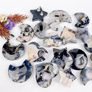 Venta al por mayor de cristal curativo natural flor negra ágata corazón estrella <span class=keywords><strong>Luna</strong></span> para decoración del hogar - Product Image 1