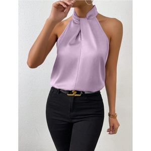 Chaleco de satén sin mangas para mujer con cuello halter, top de seda sintética, camiseta con estampado digital a la moda - Product Image 3