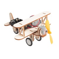 Kit d'expériences scientifiques éducatives STEM en bois à monter soi-même, modèle de biplan à moteur électrique, jouets scientifiques et d'ingénierie pour enfants unisexes