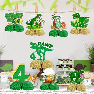 8 décorations de fête d'<span class=keywords><strong>anniversaire</strong></span> pour garçon, thème dinosaure, écologiques, imperméables, centre de table en nid d'abeille, double face - Product Image 6