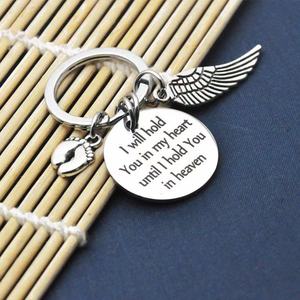 Ti terrò nel mio cuore portachiavi di memoria perduto bambino in acciaio inox ali d'angelo cuore portachiavi ala per la memoria - Product Image 3