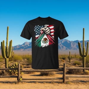 T-shirt drapeau Amérique Mexique, design vintage mexicain, racines américaines - Product Image 3