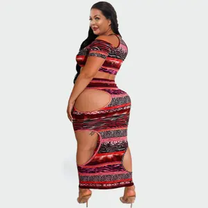Bán Buôn Elegant Leopard Print Big Ass Fat Phụ Nữ Sexy Giá Rẻ Cộng Với Kích Thước 5XL Lady Maxi Dress