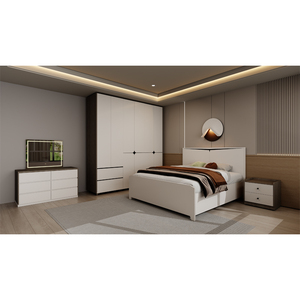 Set Camera da Letto Minimalista <span class=keywords><strong>Istanbul</strong></span>, Letto Matrimoniale Moderno con Struttura in Legno, Set Completo di Mobili per Camera da Letto in MDF - Product Image 2