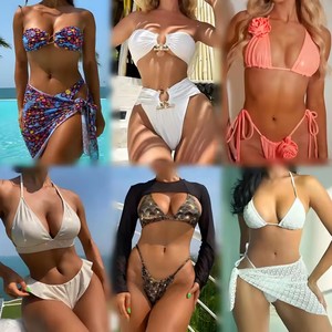 Women One Piece <b>Swimsuit</b> Striped Cut-Out Ruffles Spandex Polyester Stretch Bandeau Top TIE SIDE Bottom <b>Vintage</b> Print Style - Product Image 3