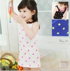 Vêtements pour enfants en gros, dernière collection d'été, robe courte décontractée sans manches avec imprimé étoiles pour filles, en provenance de Chine - Product Image 5