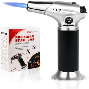 Logo personnalisé vente en gros coupe-vent briquet torche au <span class=keywords><strong>butane</strong></span> flamme bleu jais pour cuisine barbecue camping briquets torche - Product Image 6