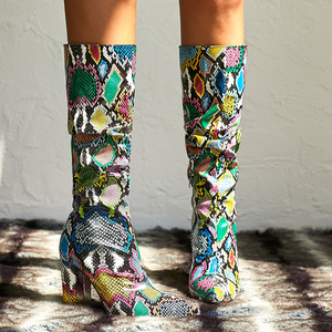 Animal Print Botines De Damas PU Leather Wrinkle Block Heel 2025 Women's <b>Boots</b> for Autumn and Winter - Product Image 4