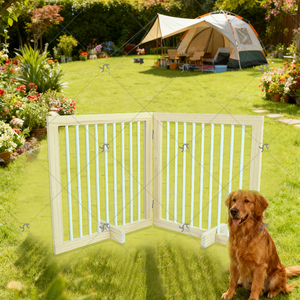 Outdoor Indoor 2-Panel Pet <strong>Gate</strong> <strong>White</strong> and Brown Color Options Modern Sport Style Flexible <strong>Wood</strong> Grid Safety <strong>Gate</strong> for Home Use - Product Image 5