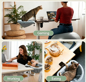 Desk Cat Bed Oval Plush Coral Fleece <b>Pet</b> Bed Cave for Desktop Space Saving Modern Style All Seasons Removable Washable - Product Image 6