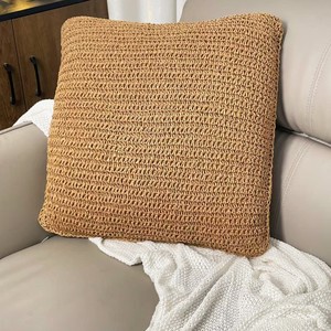 Handmade Crocheted Jute Throw Pillow Square Solid Minimalist Decorative Cushion For Sofa Living Room Home Decor - Product Image 1
