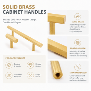 Koppalive Modern Hexagon Brass Kitchen Cabinet Handles Gold Hexagonal T Bar Cupboard <strong>Knobs</strong> Dresser Hardware Drawer <strong>Pulls</strong> - Product Image 2