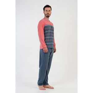 Big Size <b>Men's</b> Coral Cotton <b>Pajama</b> <b>Set</b> Knitted Long Sleeve Sleepwear Plus Size - Product Image 2