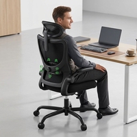Chaise de bureau ergonomique avec dossier haut en maille et support lombaire réglable, chaise de travail pivotante à roulettes
