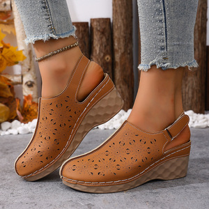 Women European and American Style Wedge Sandals Summer New Hollow Out Large Platform <b>Magic</b> <b>Tape</b> Closed-Toe Sandals - Product Image 6