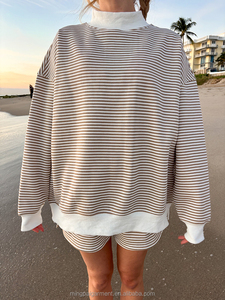 Set Felpa a Collo Alto a Righe <span class=keywords><strong>in</strong></span> Due Pezzi per Donna, Oversize, <span class=keywords><strong>in</strong></span> 100% Cotone French Terry, Personalizzabile, di Alta Qualità OEM - Product Image 2