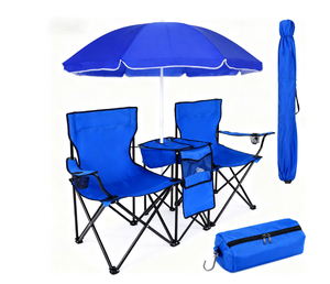 كراسي مخيم الشاطئ المحمولة عالية الجودة ذات المقعد المزدوج قابلة للطي مع مظلة طاولة حفلات خارجية - Product Image 1