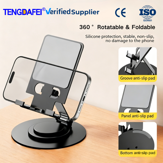 Adjustable 360 Rotatable Foldable Desk Stand Anti-Slip Carbon Steel Silicone for IPad/Phone Universal Office Living Use