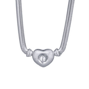 Collar con Colgante de Corazón y Cadena de Serpiente de Plata de Ley 925, Chapado en Oro de 18K con Circonita, Joyería Cristiana Clásica de Fábrica Directa - Product Image 1