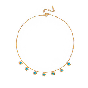 Collier en acier inoxydable doré avec breloques fleurs en turquoise bleue pour un usage quotidien - Product Image 5