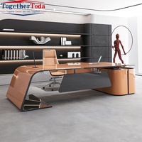 Escritorio Ejecutivo Grande Curvo en Forma de L de Madera Sólida Personalizado para Gerente/CEO, Mueble de Oficina