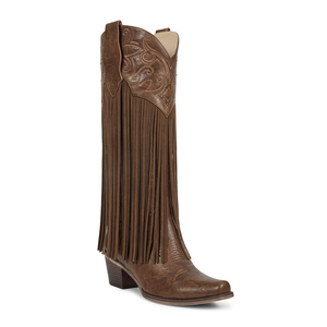 WETKISS Bottes de cowgirl occidentales pour femmes, à bout pointu, à franges longues, hauteur genou, avec fermeture éclair latérale et talon épais rétro, vente en gros - Product Image 1