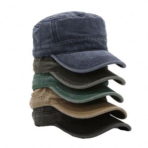 Unconstructed Men's Women's Cadet Baseball <b>Cap</b> Vintage <b>Flat</b> Top Washed Cotton Sun Hat for Outdoor Sports Sporty Style Metal Back - Product Image 1