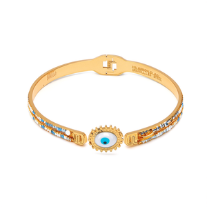 Bracelet en acier inoxydable 316L avec charme œil bleu, plaqué or PVD, bracelet perlé tendance pour femmes - Product Image 2