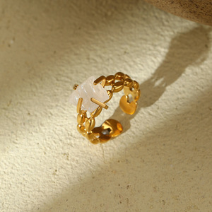 Bague ajustable en acier inoxydable plaqué or 18 carats avec <span class=keywords><strong>pierre</strong></span> naturelle Boho Bague de clôture en cercle vintage personnalisable - Product Image 2