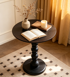 Mesa de Centro Redonda de Madera, Diseño Escandinavo Moderno, Muebles para Sala de Estar, Mesa Decorativa con Florero y Exhibidor de Libros - Product Image 4
