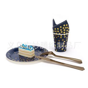 Ensemble d'assiettes en papier jetables Klein Blue Gold Dots, kit de vaisselle de fête, épaisseur 45, origine Zhejiang - Product Image 3