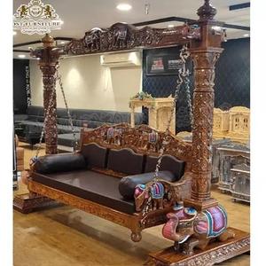 Columpio Tradicional de Madera de Teca Hecho a Mano de Alta Calidad, Columpio del Sur de la India con Base de Elefante, Tallado Moderno, Duradero, Tamaño Personalizable - Product Image 1