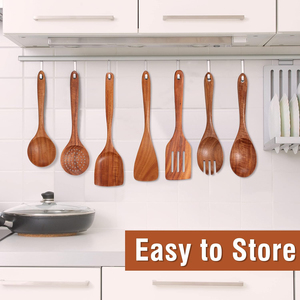 Lot de 9 ustensiles de cuisine modernes et écologiques en bois (teck, acacia, bambou) – Spatules, loupes et cuillères – Lavables au lave-vaisselle – Vente en gros sur mesure - Product Image 3