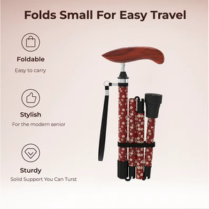 Folding Carbon Fiber Cane Printed Red Floral Pattern 4 Sections Anti Slip Rubber Tip <b>Walking</b> Stick For Outdoor Use - Product Image 5
