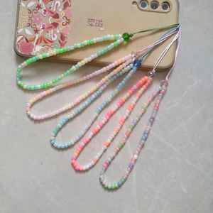 En stock, ¡gran oferta! Cordón corto para teléfono con cuentas de arroz de 19 cm, colores macaron, diseño antiestático de acuarela, venta al por mayor. - Product Image 2