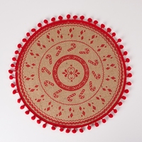 Vente en gros de sets de table en jute imprimés avec pompons de Noël pour la décoration de table de Noël