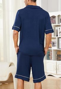Conjunto de <span class=keywords><strong>pijama</strong></span> informal de satén abotonado para <span class=keywords><strong>hombre</strong></span>, tejido de punto de algodón y viscosa de pulpa de bambú ligero para uso doméstico - Product Image 2