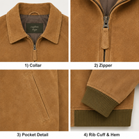 Veste en daim pour homme avec logo personnalisé, couleur unie, broderie, fermeture éclair, bordure contrastée, style bomber décontracté