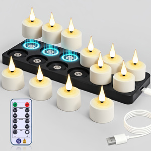 Bougies chauffe-plat LED rechargeables avec télécommande, lot de 12 bougies chauffe-plat magnétiques avec base pour bar, mariages et décoration intérieure - Product Image 1