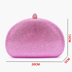 Bolso de mano de noche brillante personalizado, bolso de mano de mujer con diamantes de cristal de forma redonda, bolso de mano con diamantes de imitación con cierre de perla redonda - Product Image 5